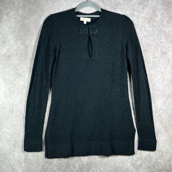 Tory Burch Sweater Womens Size XS Black Knit Wool Blend Keyhole Neck Pullover - Picture 1 of 11